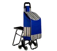 Chariot de courses robuste de 37 l avec siège double triple roue pour un transport facile, bleu