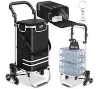 Chariot de courses - TECTAKE - Sac SHOPPER 3 en 1 pliable avec sac isotherme et roues étoiles tout terrain 46 x 36 x 100,5 cm - Noir