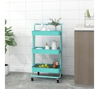 vidaXL Chariot de cuisine 3 niveaux – Desserte à roulettes Turquoise 42x35x85 cm Fer et ABS