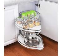 Chariot de cuisine à 2 niveaux avec angle aveugle extractible en acier inoxydable 304 compatible avec étagères coulissantes de 800 à 900 mm pour armoire (ouverture à droite)