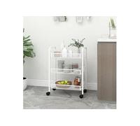 vidaXL Chariot de cuisine à 3 niveaux à roulettes Blanc 46x26x64 cm en fer