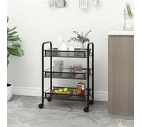 Chariot de Cuisine à 3 Niveaux Etagère de Cuisine Chariot de Service Desserte à Roulettes Chariot de Ménage Noir 46x26x64 cm Fer