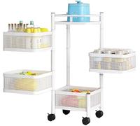 Chariot de Cuisine a 4 Niveaux pour Salle de Bain Chariot de Rangement Paniers de Rangement Empilables en Fil de Métal avec Roulettes le Panier Peut Tourner de Service en Acier Salle Bain Salon