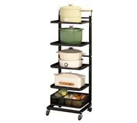 Chariot de cuisine à 5 niveaux avec paniers de rangement coulissants, étagère d'économie pour casseroles, poêles et garde-manger, armoire noire, idéale pour le rangement de placard