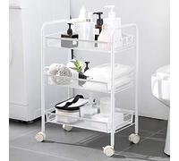 Chariot de cuisine à roulettes à 3 niveaux avec roues verrouillables, paniers et étagères en maille métallique, support de rangement polyvalent pour la maison, le bureau, la salle de bain et
