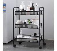 Chariot de cuisine à roulettes à 3 niveaux avec roues verrouillables, paniers et étagères en maille métallique, chariot de rangement polyvalent pour la maison, le bureau et la salle de bain (couleur