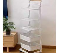 Chariot de cuisine à roulettes avec tiroirs coulissants, chariot de rangement pliable pour casseroles, poêles et légumes, blanc, 5 planches et 2 paniers, parfait organisateur de cuisine
