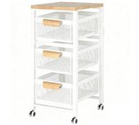 Chariot de Cuisine À roulettes pour Micro-Ondes en Acier Au Carbone avec Panier en Maille Amovible pour Salle de Bain Buanderie, avec Autocollants Classés(White,30 * 39.5 * 66cm)