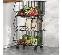 Chariot de cuisine à trois niveaux, Chariot de service peu encombrant en acier inoxydable, Idéal pour les légumes, les fruits et les produits secs, Mobile - CARTSTACK