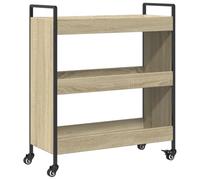 Chariot de Cuisine Bois Composite Dub Sonoma 70x30x82 cm avec Roues | Cadre acier robuste, 4 roues dont 2 verrouillables, fixation murale incluse, usage polyvalent, installation modulable