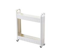 Chariot de cuisine - Chariot de rangement avec roulettes - Étagère à 2 couches pour cuisine, salle de bain, bureau et buanderie - Installation sans vis - Crochets supplémentaires inclus - Blanc