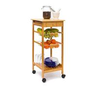 Relaxdays Desserte en bambou JAMES avec 4 roulettes Plateau Tiroir étagères de cuisine HxlxP: 80,5 x 37 x 37 cm, nature