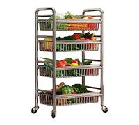 Chariot de cuisine en acier inoxydable 304 avec roulettes - Chariot de rangement multifonction en maille et étagère de garde-manger pour fruits, légumes, oignons et pommes de terre - Chariot