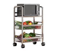 Chariot de cuisine en acier inoxydable 304 avec roulettes Panier en maille et étagère de rangement - Chariot utilitaire pour fruits, légumes, oignons et pommes de terre - Garde-manger polyvalent