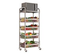 Chariot de cuisine en acier inoxydable 304 avec roulettes, panier en maille et étagère de rangement - Chariot de garde-manger portable pour fruits, légumes, oignons et pommes de terre - Chariot
