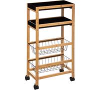 Chariot de cuisine en bambou, 2 paniers, plateaux amovibles