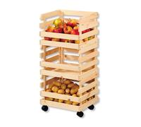 Chariot de cuisine en bois à 3 compartiments - Beige - H 80 cm