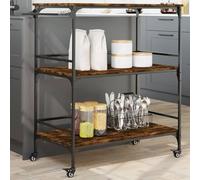 Chariot de cuisine en chêne fumé - 100,5 x 50 x 105 cm - Îlot de cuisine mobile élégant avec rangement au design moderne pour salle à manger ou cuisine, meuble polyvalent et durable