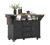 Chariot de cuisine extensible avec roulettes - Buffet noir - 2 portes et 3 tiroirs - Porte-serviettes et étagère à épices - Solution de rangement polyvalente