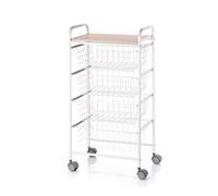 Chariot de cuisine fiesta avec 4 paniers amovibles - desserte polyvalente, blanc et hêtre Don Hierro