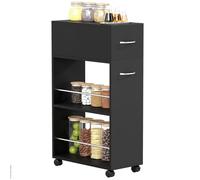HOMCOM Chariot de Cuisine desserte sur roulettes avec 1 tiroir et 2 étagères Ouvertes pour Salle à Manger Salon Salle de Bain 25 x 50 x 85 cm Noir
