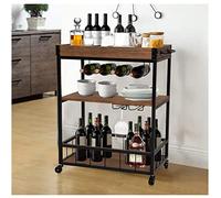 Chariot de cuisine industriel avec casier à vin et porte-verre, chariot de service roulant à 2 niveaux de rangement, capacité de 100 kg, polyvalent, utilitaire, dessert, pour la maison et le