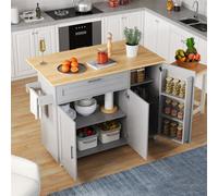 Chariot de cuisine Merax avec plan de travail extensible, chariot de service avec étagère à épices, 3 portes, 1 tiroir et porte-serviettes, étagères réglables