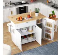 Chariot de cuisine Merax avec plan de travail extensible, chariot de service avec étagère à épices, 3 portes, 1 tiroir et porte-serviettes, étagères réglables