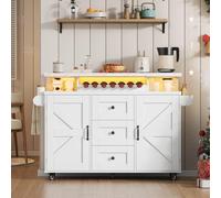 Chariot de cuisine mobile avec roulettes, plan de travail pliable et éclairage LED, îlot de cuisine tout-en-un avec espace de rangement pour petites cuisines, utilisable comme chariot de service ou