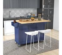 Chariot de cuisine mobile bleu avec 3 tiroirs, étagère à épices et porte-serviettes - Idéal pour la maison, hôtel, salle à manger, petit déjeuner et café bar