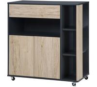 Chariot de cuisine multifonction,tiroir/placard/étagère, rangement aliments bois/noir