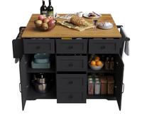 Chariot de cuisine multifonctionnel noir buffet mobile avec rangement spacieux et finition bois pour salon/salle à manger