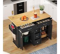 Chariot de cuisine pliable 140 cm blanc avec 5 tiroirs | Plan de travail extensible 40-65 cm | Étagère à épices Porte-serviettes | 2 armoires réglables en hauteur | 5 roulettes avec freins | Îlot de