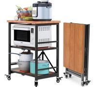 Chariot de cuisine pliable à roulettes avec rangement et roues verrouillables - Chariot utilitaire en acier inoxydable pour grandes cuisines