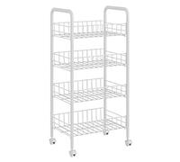Chariot de Cuisine Polyvalent à roulettes en métal Blanc à 4 Niveaux - Chariot de Rangement Polyvalent pour Bureau, Chambre, Cuisine et Organisation