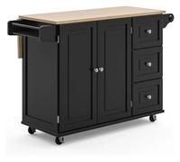 Chariot de cuisine portable avec dessus en bois et feuille tombante pour petit déjeuner, îlot de cuisine avec support de rangement pour un usage domestique décontracté (noir)