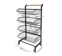 Chariot de cuisine, quatre étagères, design durable en acier au carbone , noir