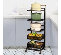 Chariot de cuisine roulant avec 5 étagères et panier, rangement peu encombrant pour cuisine et salle à manger