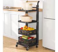 Chariot de cuisine roulant avec 5 étagères et panier, rangement peu encombrant pour cuisine et salle à manger