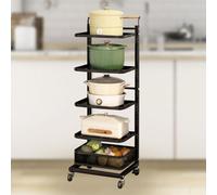 Chariot de cuisine roulant avec housse et étagère pour micro-ondes, étagère de rangement à 5 niveaux pour une utilisation polyvalente à la maison et au bureau