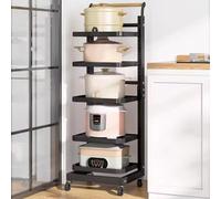 Chariot de cuisine roulant avec housse et étagère pour micro-ondes, étagère de rangement à 5 niveaux pour une utilisation polyvalente à la maison et au bureau