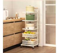 Chariot de cuisine roulant avec housse et étagère pour micro-ondes, étagère de rangement à 5 niveaux pour une utilisation polyvalente à la maison et au bureau