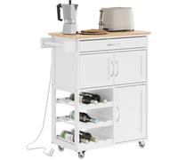 Chariot de cuisine roulant avec station de charge - SOBUY - MDF blanc - 75×37×87 cm - 4 roulettes multidirectionnelles