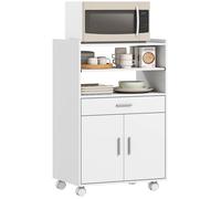 Chariot de cuisine sur roulettes - HOMCOM - avec placard tiroir étagère coulissante - pour salle à manger, salon - 59x40x92cm blanc
