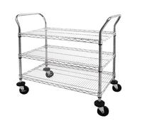 Chariot de débarrassage en acier chromé 3 plateaux 940 x 915 x 457 mm - - Acier Chromé