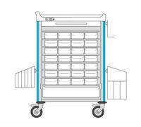 Chariot de distribution de médicaments DIN NEOP 600 x 400 - 28 lits - Bleu