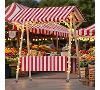 Chariot de distribution mobile avec auvent rayé Support pliable pour collations, boissons et hot-dogs Parfait pour les festivals, les plages et les événements en plein air (rouge, 120 cm)