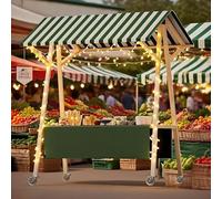 Chariot de distribution mobile avec auvent rayé - Support pliable pour collations et boissons - Remorque de hot-dog pour festivals et plages - Chariot de vendeur de nourriture portable (vert, 150 cm)
