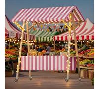 Chariot de distribution mobile avec auvent rayé - Support pliable pour nourriture de rue, collations, boissons et hot-dogs - Parfait pour les festivals et les plages - 150 cm