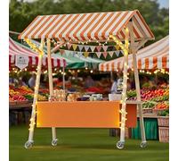 Chariot de distribution mobile avec auvent rayé - Support pliable pour snacks, boissons et hot-dogs - Parfait pour les festivals, les plages et les événements en plein air (120 cm)